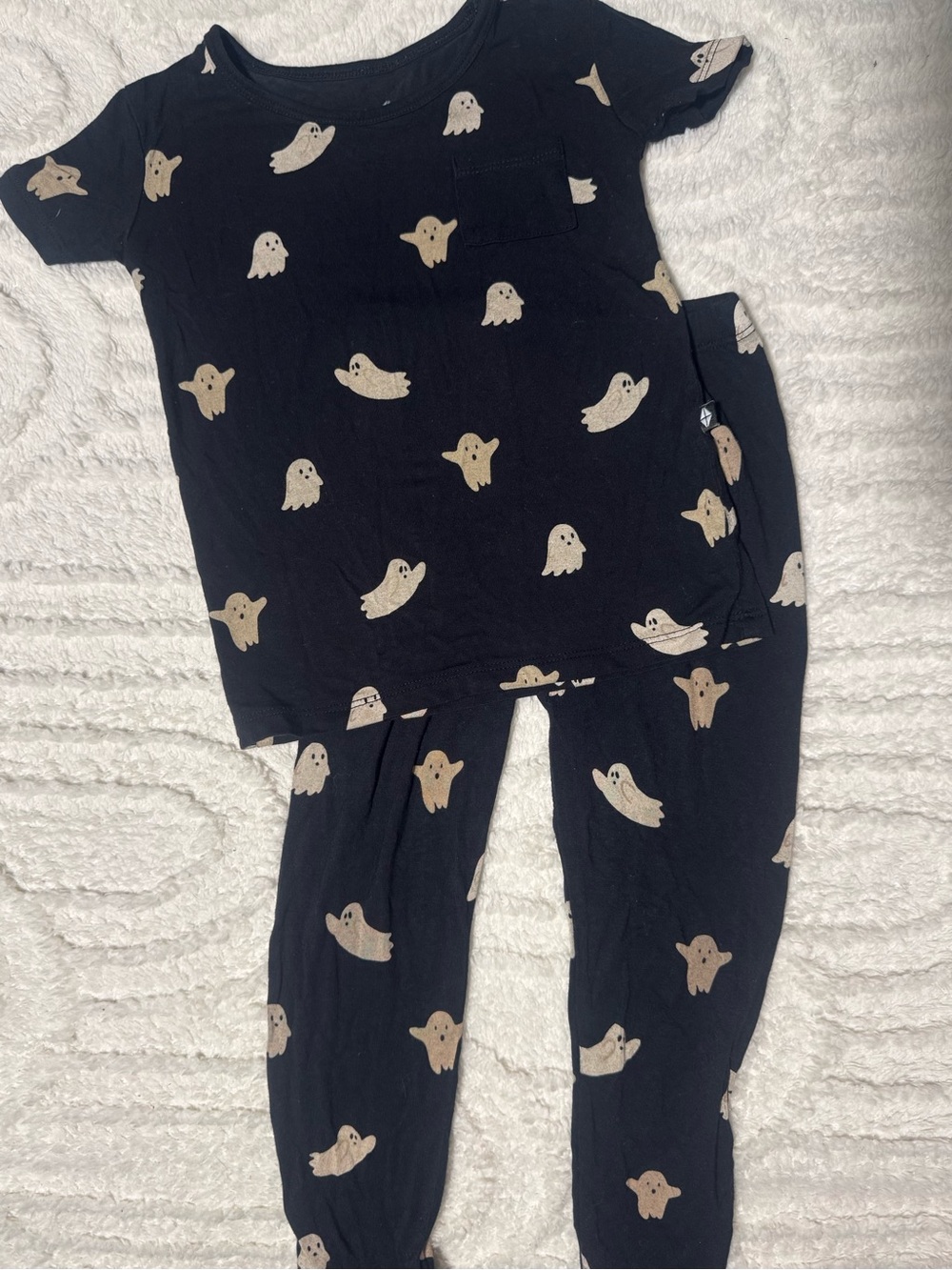 Kyte BABY Black Pajama Set with Beige Ghosts 3T